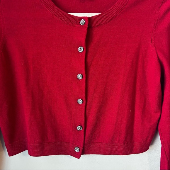 Talbots Pure Merino Wool Cropped Cardigan Red Petite Small Button Closure - Picture 5 of 5